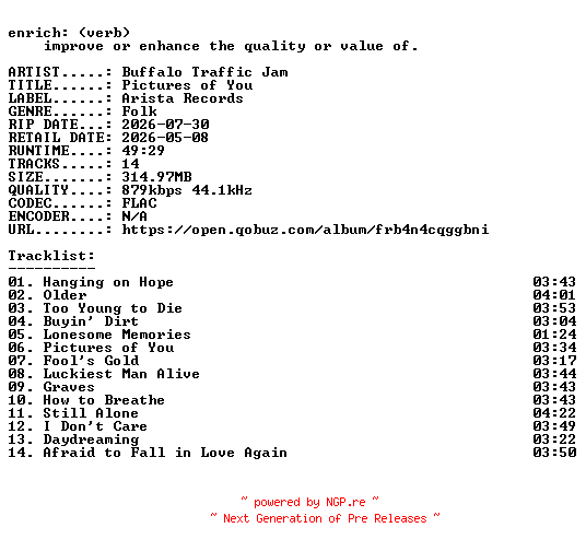 NFO for the release Buffalo_Traffic_Jam-Pictures_of_You-16BIT-WEB-FLAC-2026-ENRiCH by ENRiCH