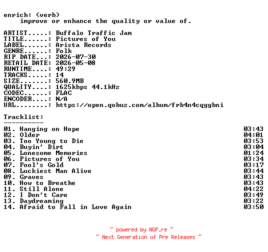 NFO for the release Buffalo_Traffic_Jam-Pictures_of_You-24BIT-WEB-FLAC-2026-ENRiCH by ENRiCH