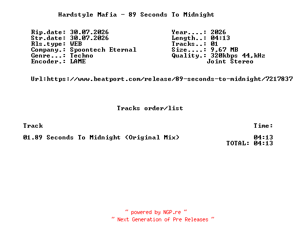 NFO for the release Hardstyle_Mafia_-_89_Seconds_To_Midnight-(ETRNL001)-SINGLE-WEB-2026-FMC by FMC