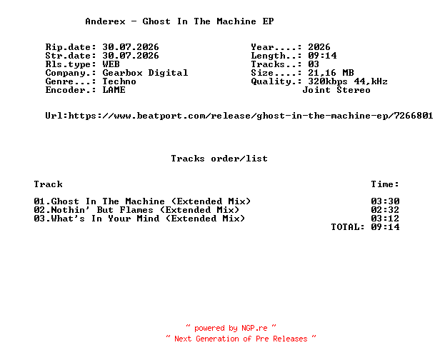 NFO for the release Anderex_-_Ghost_In_The_Machine_EP-(GBD561)-WEB-2026-FMC by FMC