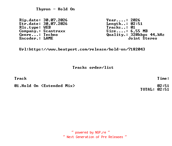 NFO for the release Thyron_-_Hold_On-(SCAN715D)-SINGLE-WEB-2026-FMC by FMC