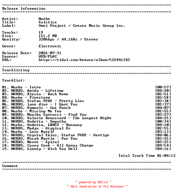 NFO for the release Nurko-Solstice-WEB-2026-PIZZA by PIZZA