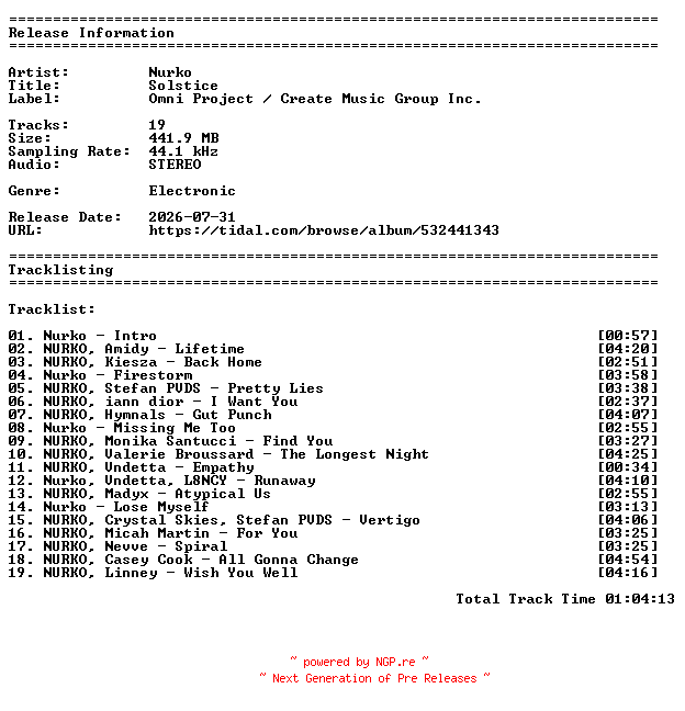 NFO for the release Nurko-Solstice-16BIT-WEBFLAC-2026-GARLICKNOTS by GARLICKNOTS