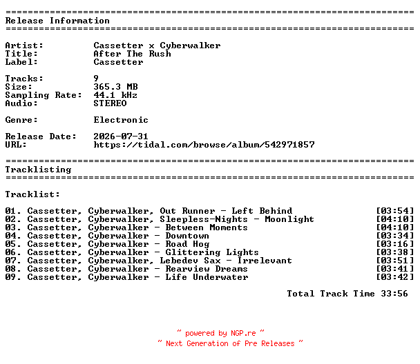 NFO for the release Cassetter_x_Cyberwalker-After_The_Rush-24BIT-WEBFLAC-2026-GARLICKNOTS by GARLICKNOTS