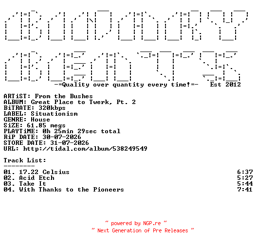 NFO for the release From_The_Bushes-Great_Place_To_Twerk_Pt._2-(SITU110)-WEB-2026-BB by BB