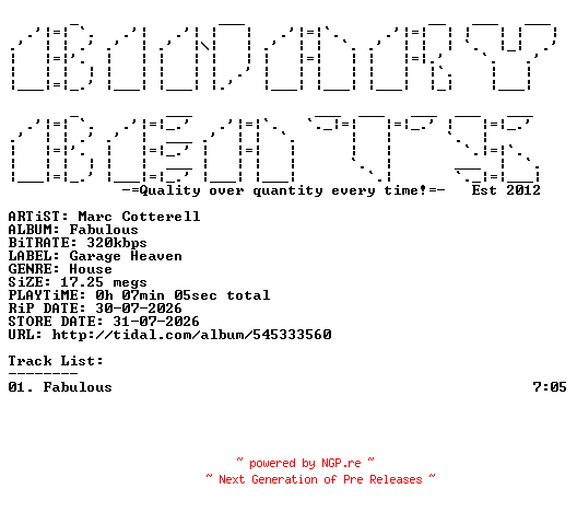 NFO for the release Marc_Cotterell-Fabulous-(GH10)-SINGLE-WEB-2026-BB by BB