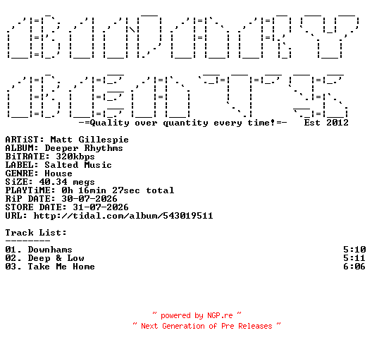 NFO for the release Matt_Gillespie-Deeper_Rhythms-(SLT311)-WEB-2026-BB by BB