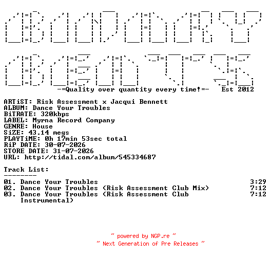 NFO for the release Risk_Assessment_x_Jacqui_Bennett-Dance_Your_Troubles-(MRC03)-WEB-2026-BB by BB