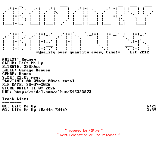 NFO for the release Rodney-Lift_Me_Up-(GH32)-WEB-2026-BB by BB