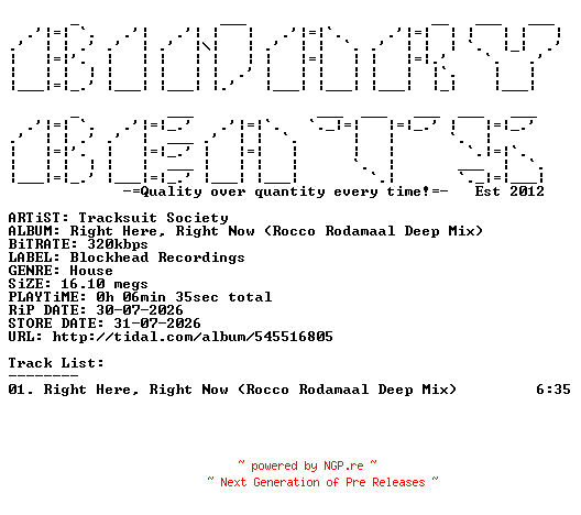 NFO for the release Tracksuit_Society-Right_Here_Right_Now_(Rocco_Rodamaal_Deep_Mix)-(BHD446)-SINGLE-WEB-2026-BB by BB
