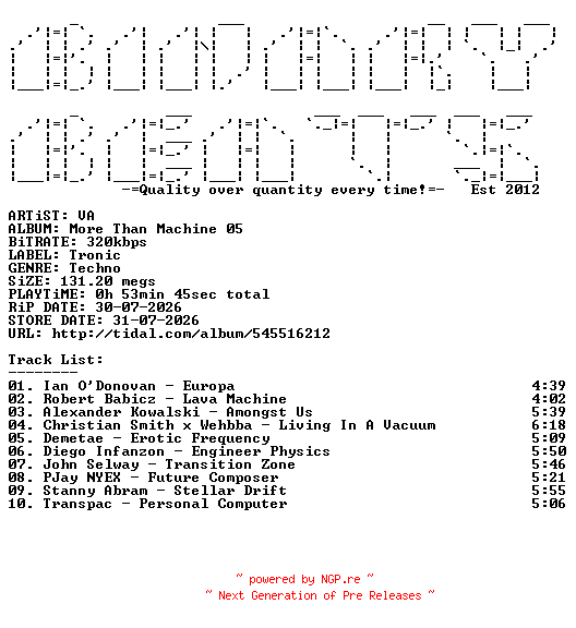 NFO for the release VA-More_Than_Machine_05-(TR573)-WEB-2026-BB by BB