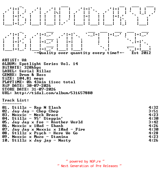 NFO for the release VA-Spotlight_Series_Vol._14-(KILLAZLP31)-WEB-2026-BB by BB