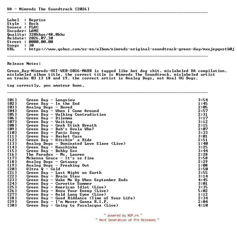 NFO for the release VA-Nimrods_The_Soundtrack-PROPER-OST-(WEB)-2026-AnalOGDogs by AnalOGDogs