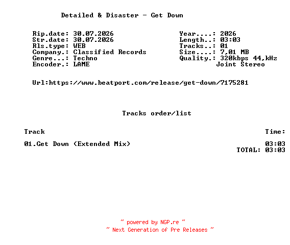 NFO for the release Detailed_And_Disaster_-_Get_Down-(CR078)-SINGLE-WEB-2026-FMC by FMC