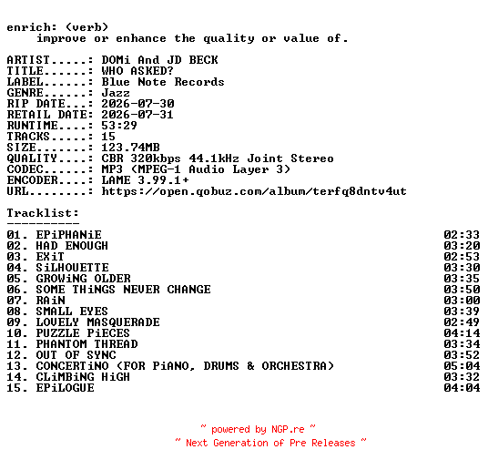NFO for the release DOMi_And_JD_BECK-WHO_ASKED-WEB-2026-ENRiCH by ENRiCH