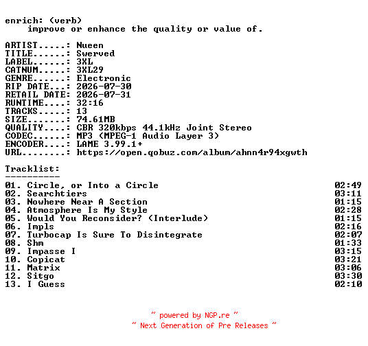 NFO for the release Nueen-Swerved-(3XL29)-WEB-2026-ENRiCH by ENRiCH