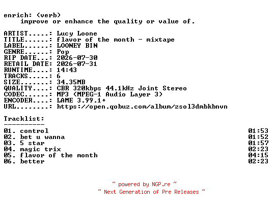 NFO for the release Lucy_Loone-flavor_of_the_month__mixtape-EP-WEB-2026-ENRiCH by ENRiCH