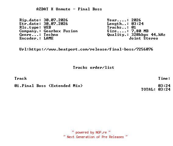 NFO for the release AZDAT_X_Unmute_-_Final_Boss-(GBF054)-SINGLE-WEB-2026-FMC by FMC