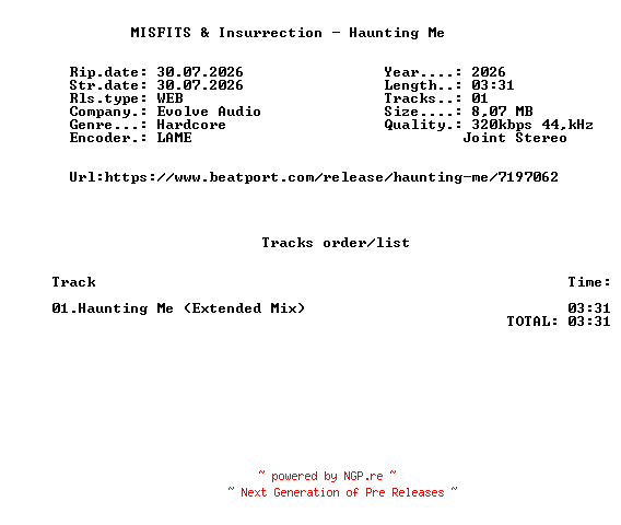 NFO for the release MISFITS_And_Insurrection_-_Haunting_Me-(EVAU016E)-SINGLE-WEB-2026-FMC by FMC