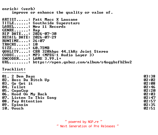 NFO for the release Fatt_Macc_X_Lausane-Southside_Superstars-WEB-2026-ENRiCH by ENRiCH