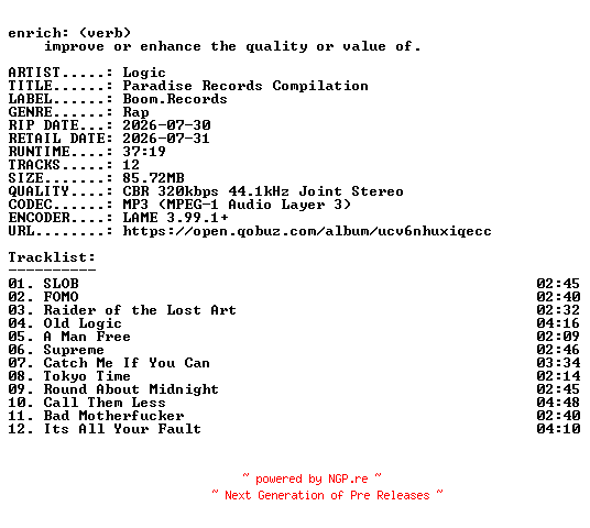 NFO for the release Logic-Paradise_Records_Compilation-OST-WEB-2026-ENRiCH by ENRiCH