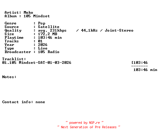 NFO for the release Moko-105_Mindset-SAT-01-03-2026-LFA by LFA
