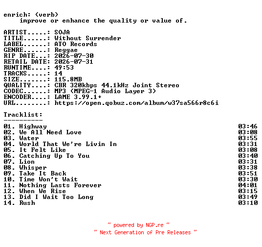 NFO for the release SOJA-Without_Surrender-WEB-2026-ENRiCH by ENRiCH