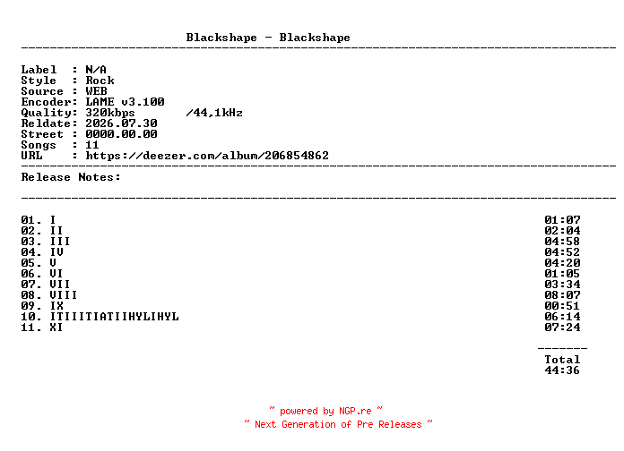 NFO for the release Blackshape-Blackshape-WEB-2021-ALPMP3 by ALPMP3