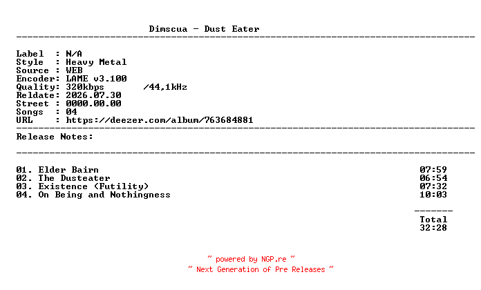 NFO for the release Dimscua-Dust_Eater-WEB-2025-ALPMP3 by ALPMP3