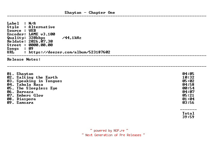 NFO for the release Shaytan-Chapter_One-WEB-2023-ALPMP3 by ALPMP3