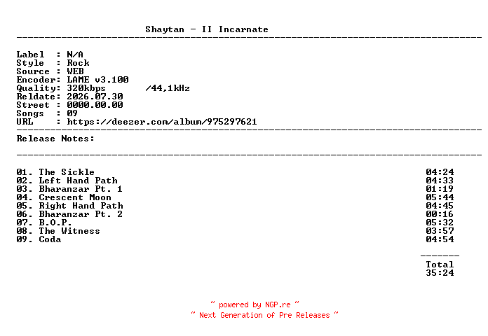 NFO for the release Shaytan-II_Incarnate-WEB-2026-ALPMP3 by ALPMP3