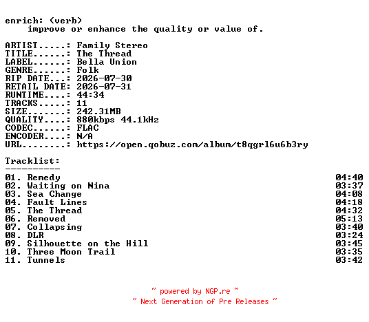 NFO for the release Family_Stereo-The_Thread-16BIT-WEB-FLAC-2026-ENRiCH by ENRiCH