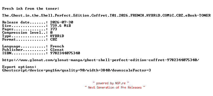 NFO for the release The.Ghost.in.the.Shell.Perfect.Edition.Coffret.T01.2026.FRENCH.HYBRiD.COMiC.CBZ.eBook-TONER by TONER