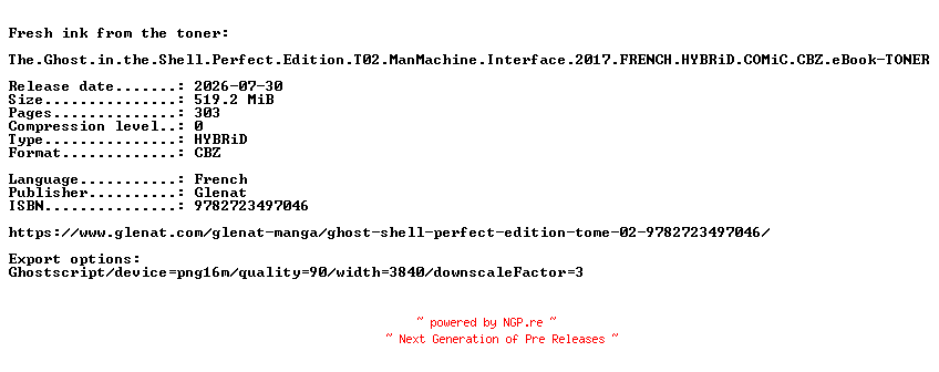NFO for the release The.Ghost.in.the.Shell.Perfect.Edition.T02.ManMachine.Interface.2017.FRENCH.HYBRiD.COMiC.CBZ.eBook-TONER by TONER