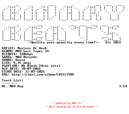 NFO for the release Masters_At_Work-MAW_Lost_Tapes_34-(MAW238)-SINGLE-WEB-2026-BB by BB