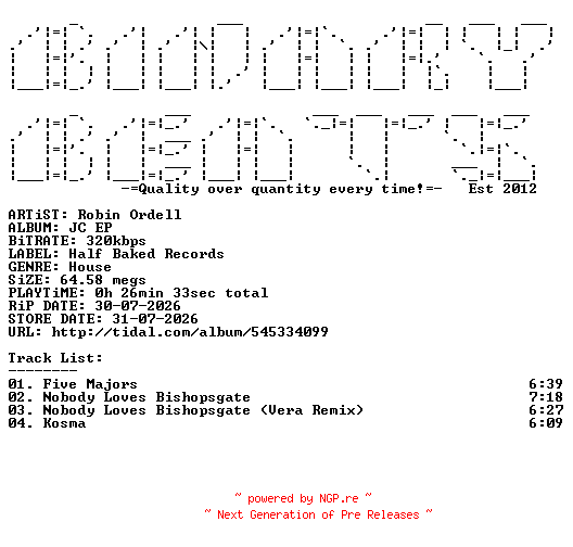 NFO for the release Robin_Ordell-JC_EP-(HB005)-WEB-2026-BB by BB