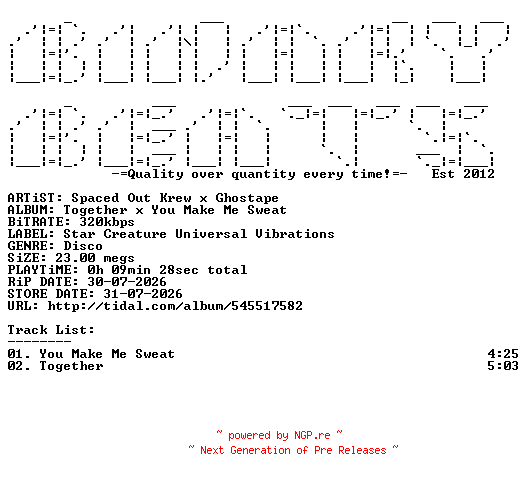 NFO for the release Spaced_Out_Krew_x_Ghostape-Together_x_You_Make_Me_Sweat-(SC7092)-WEB-2026-BB by BB
