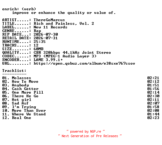 NFO for the release ThereGoMarcus-Rich_and_Painless_Vol._2-WEB-2026-ENRiCH by ENRiCH