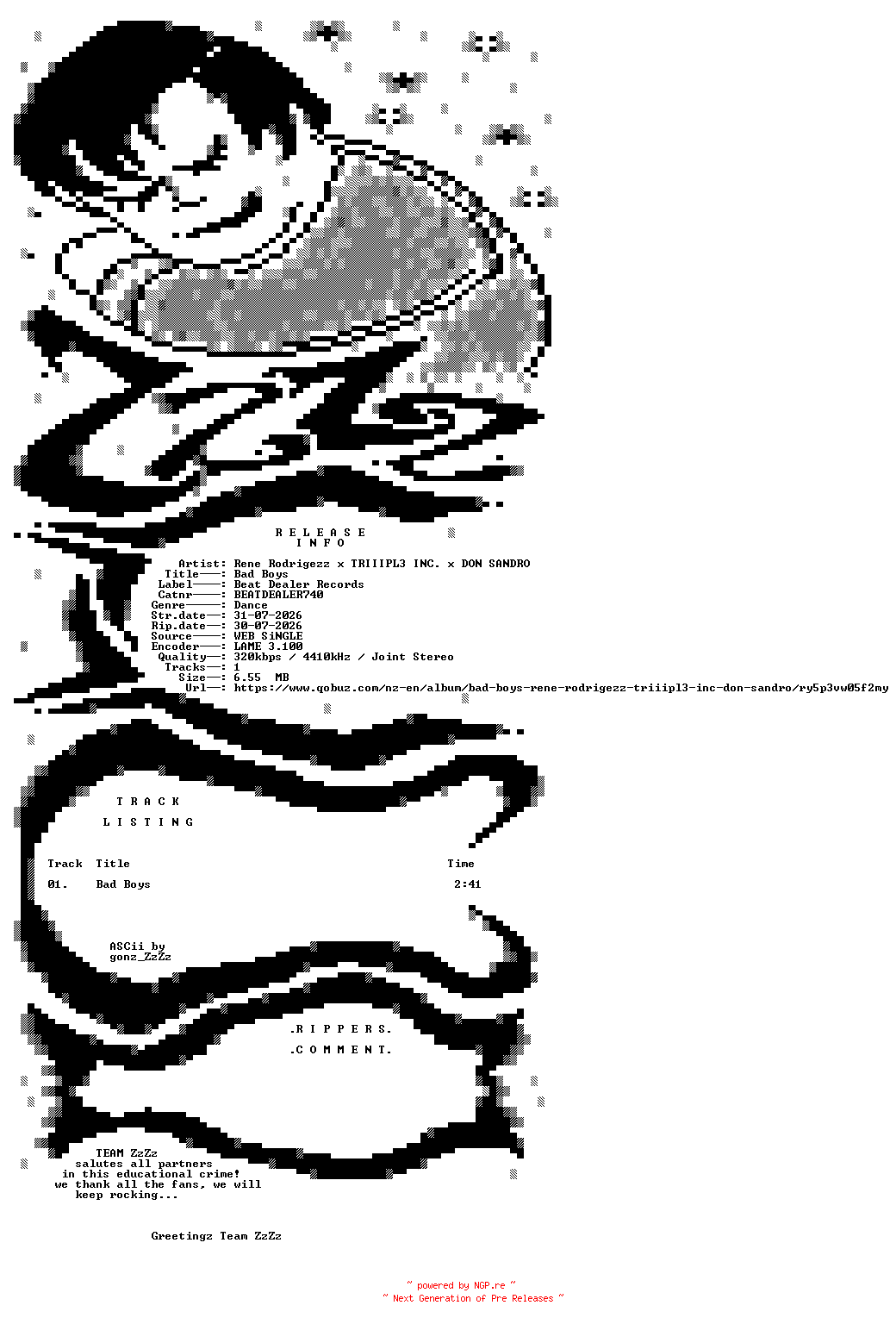 NFO for the release Rene_Rodrigezz_x_TRIIIPL3_INC_x_DON_SANDRO_-_Bad_Boys-(BEATDEALER740)-SINGLE-WEB-2026-ZzZz by ZzZz