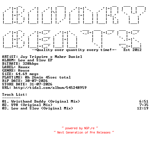 NFO for the release Jay_Tripwire_x_Maher_Daniel-Low_And_Slow_EP-(RWX029)-WEB-2026-BB by BB