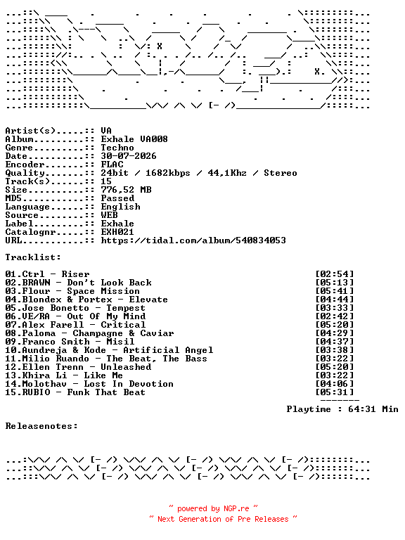 NFO for the release VA-Exhale_VA008-EXH021-24BIT-WEB-FLAC-2026-WAVED by WAVED