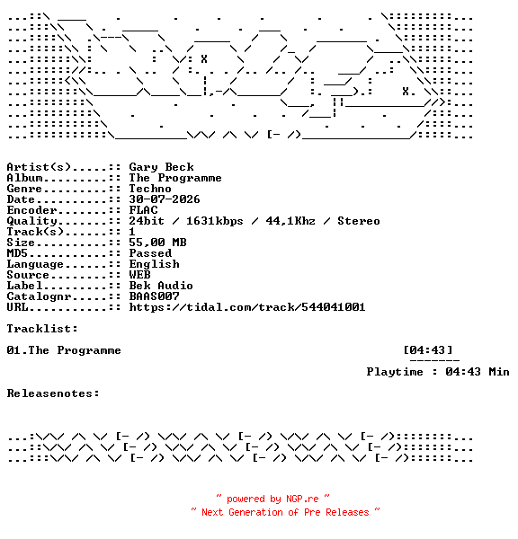 NFO for the release Gary_Beck-The_Programme-BAAS007-SINGLE-24BIT-WEB-FLAC-2026-WAVED by WAVED