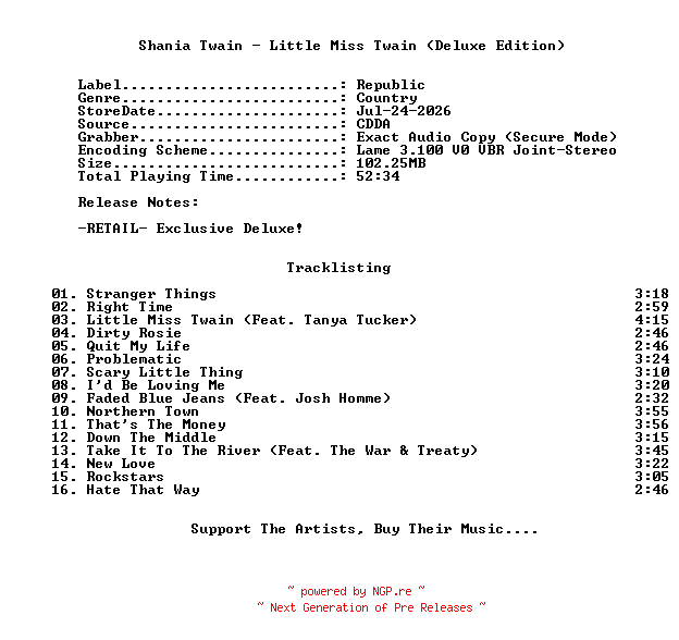 NFO for the release Shania_Twain-Little_Miss_Twain-(Deluxe_Edition)-2026-C4 by C4