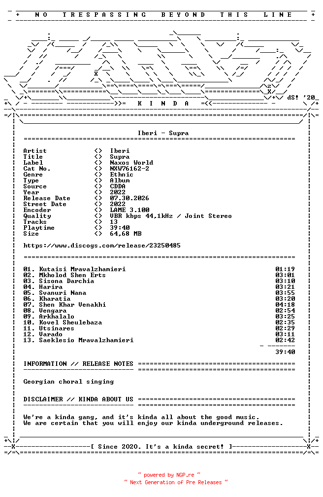NFO for the release Iberi-Supra-(NXW761622)-CD-GE-2022-KINDA by KINDA