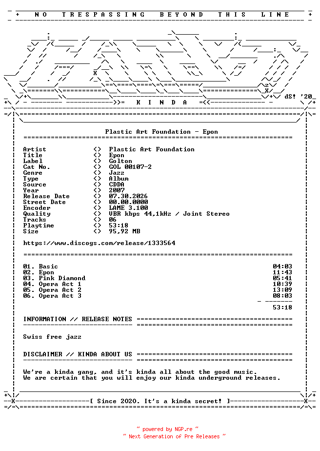 NFO for the release Plastic_Art_Foundation-Epon-(GOL001072)-CD-2007-KINDA by KINDA