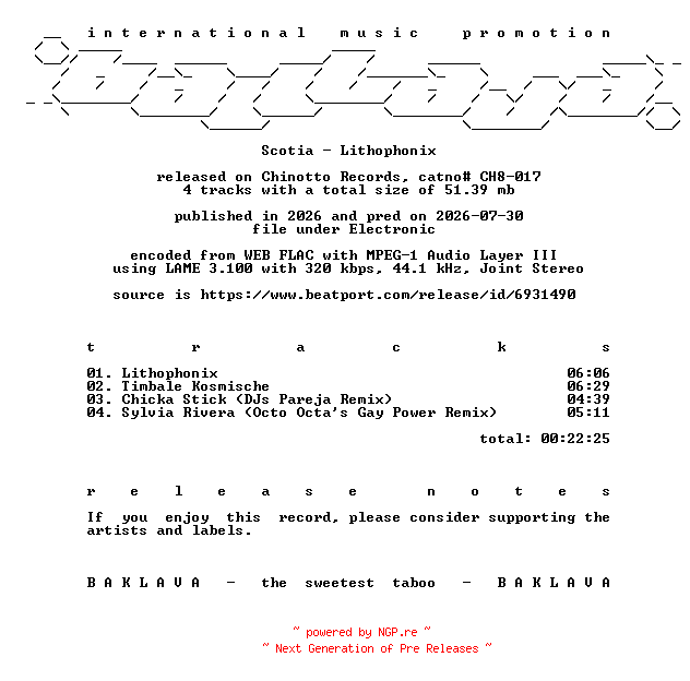 NFO for the release Scotia-Lithophonix-(CH8-017)-WEB-2026-BAKLAVA by BAKLAVA