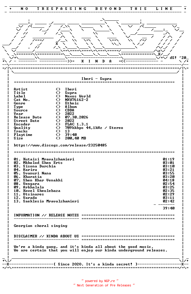 NFO for the release Iberi-Supra-(NXW761622)-GE-CD-FLAC-2022-KINDA by KINDA