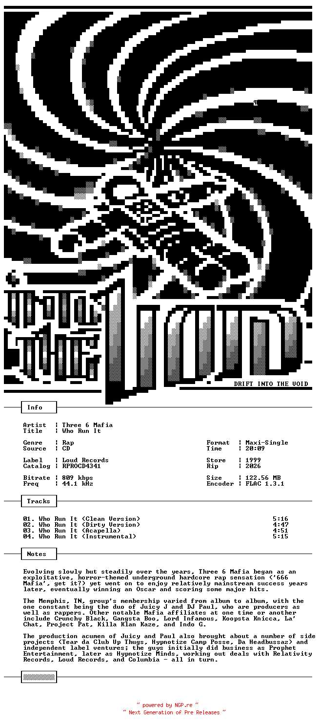 NFO for the release Three_6_Mafia-Who_Run_It-Promo-CDM-FLAC-1999-THEVOiD by THEVOiD