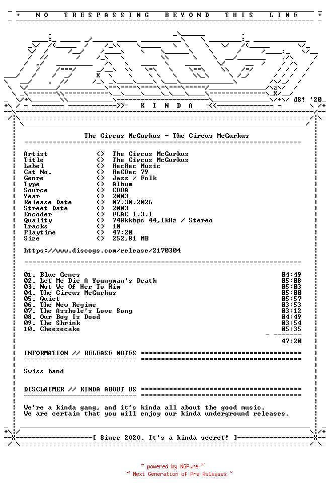 NFO for the release The_Circus_McGurkus-The_Circus_McGurkus-(RECDEC79)-CD-FLAC-2003-KINDA by KINDA