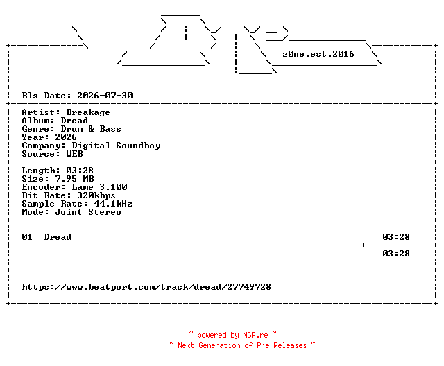 NFO for the release Breakage-Dread-SINGLE-WEB-2026-z0ne by z0ne